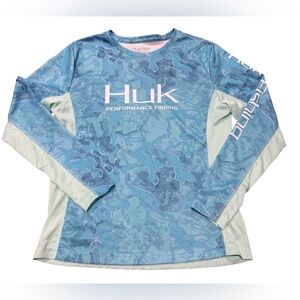 Huk Women's Icon X Camo Long Sleeve Performance Shirt Blue Size Large
